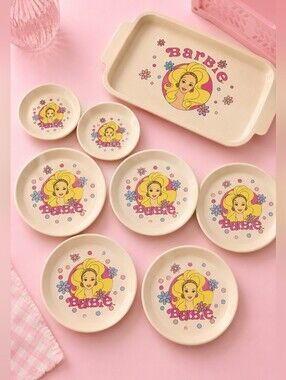 Vintage Barbie Melamine Plate Set Tray 90s Barbiecore Pink Pastel Y2K